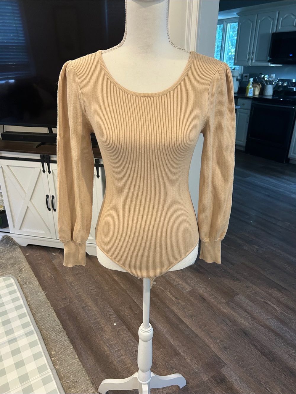 Ribbed Scoop Neck Long Sleeve Bodysuit